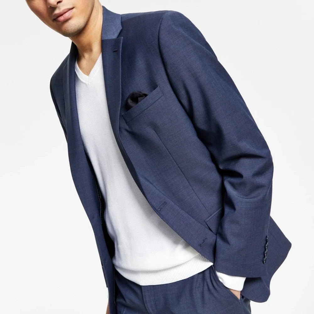 Bar III Men's Slim-Fit Wool-Blend Solid Suit Jacket, blue 44L $425